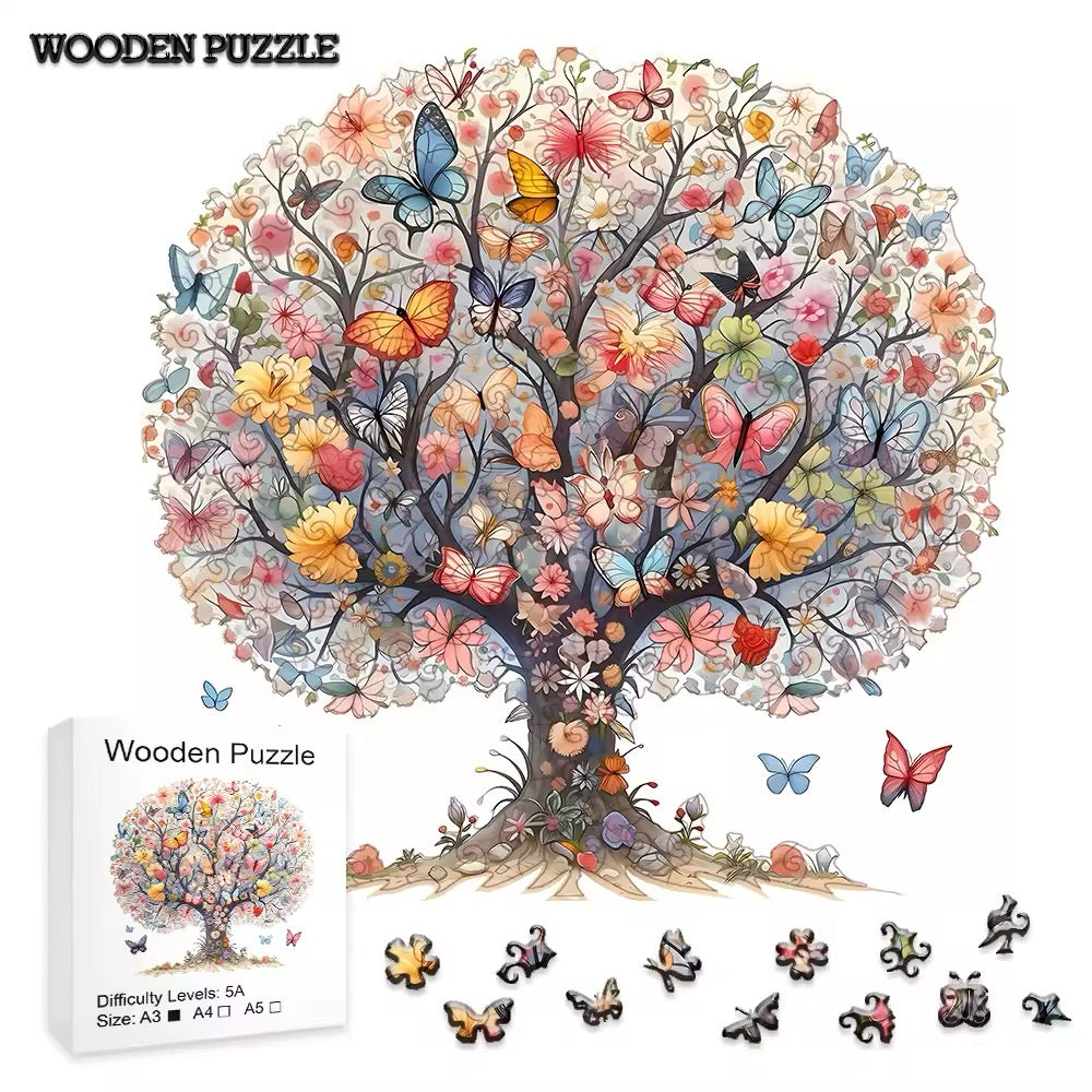 Butterfly Tree Wooden Puzzle – Whimsical Jigsaw Puzzle Gift for Puzzle Lovers