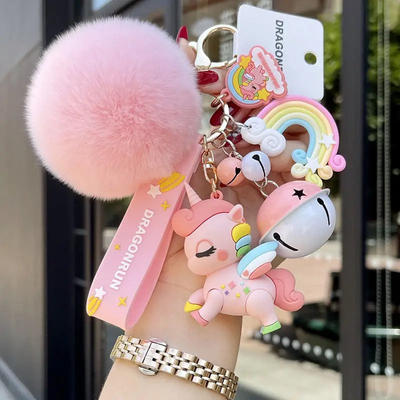 Adorable Unicorn Keychain with Rainbow