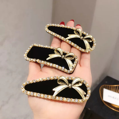 Elegant Velvet Bow Rhinestone Hair Clips