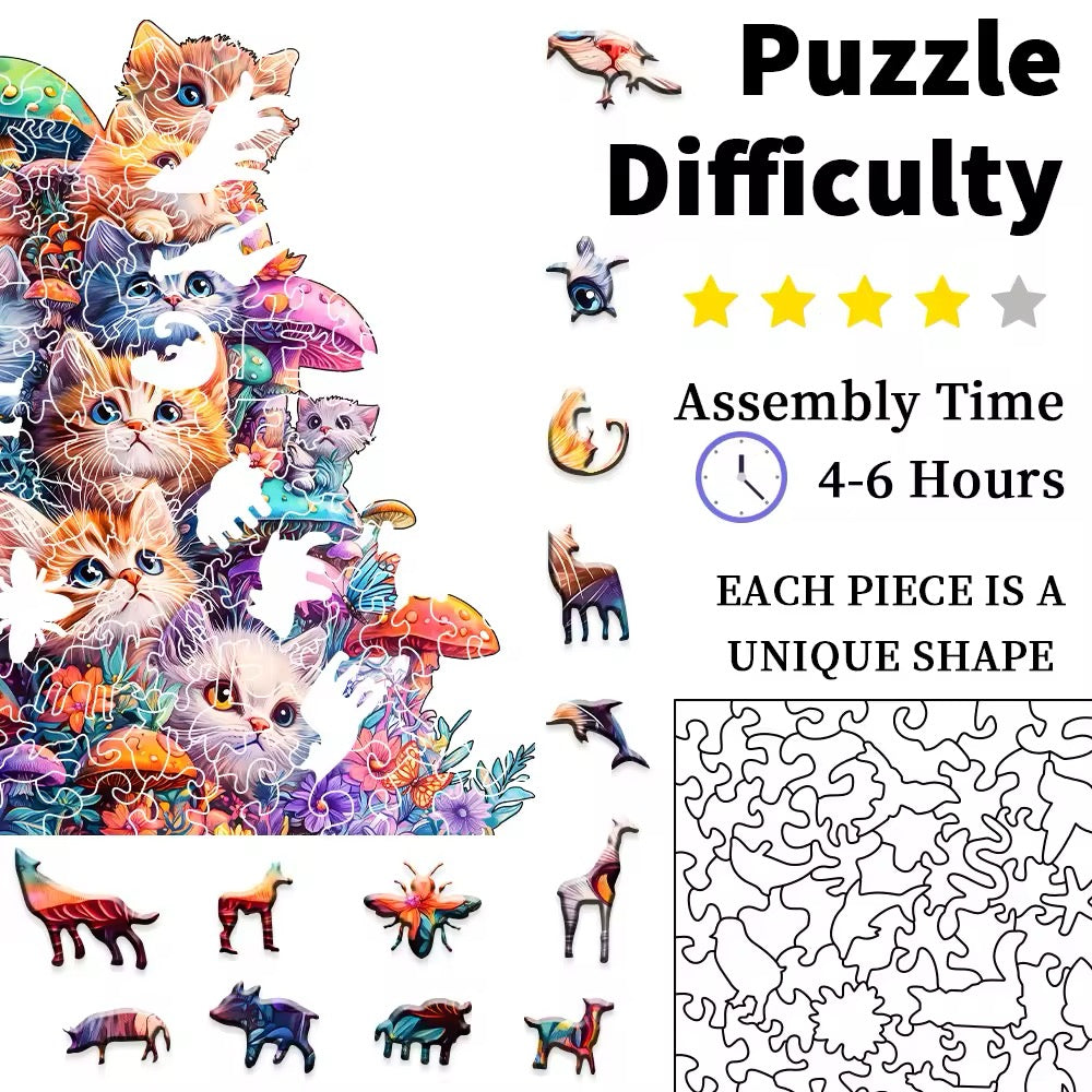 Whimsical Wooden Cat Puzzle – Challenging Jigsaw Gift for Puzzle Lovers