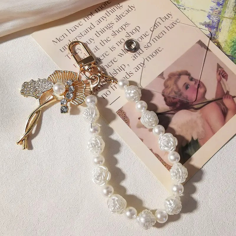 White Rose Pearl Phone Lanyard