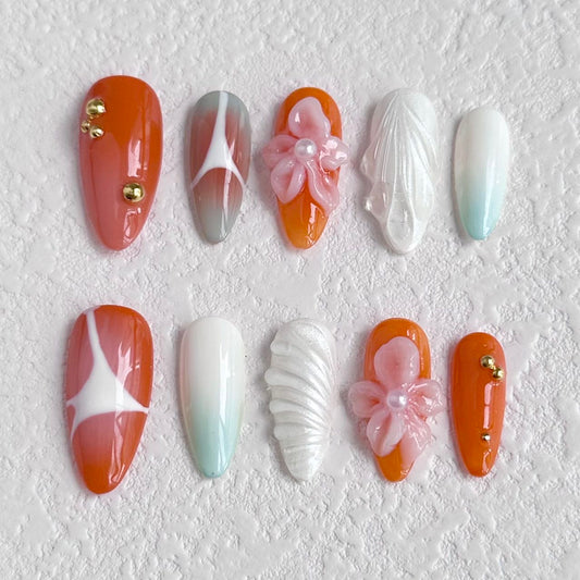 Ongles à coller Orange Coral Dream