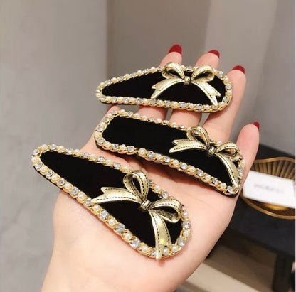 Elegant Velvet Bow Rhinestone Hair Clips