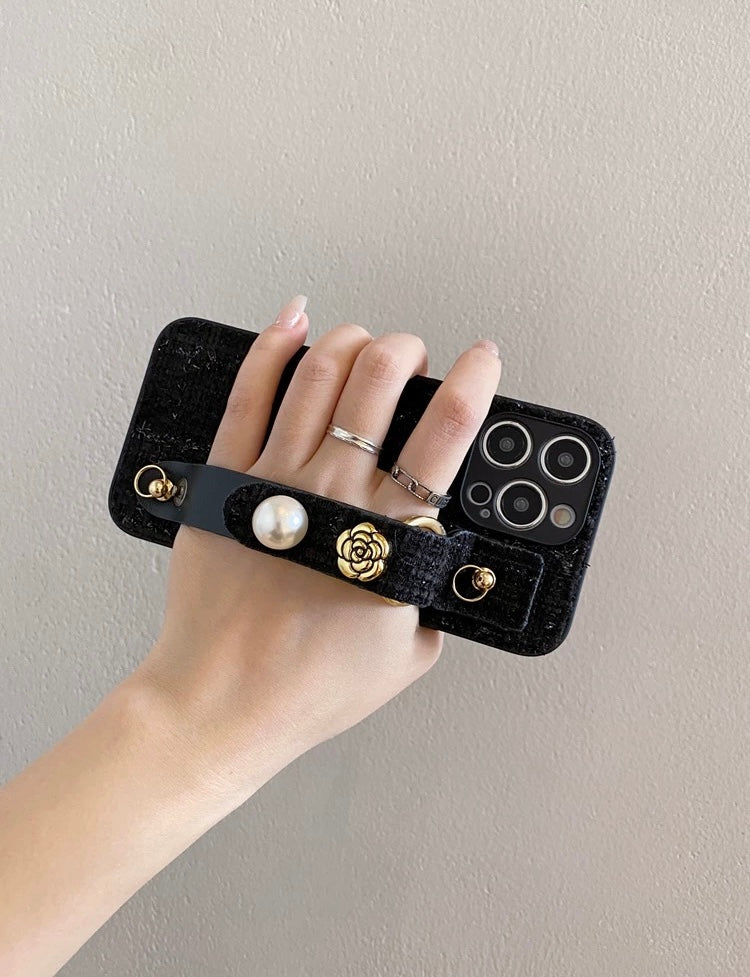 Cute Pearl Camellia Wristband Phone Case