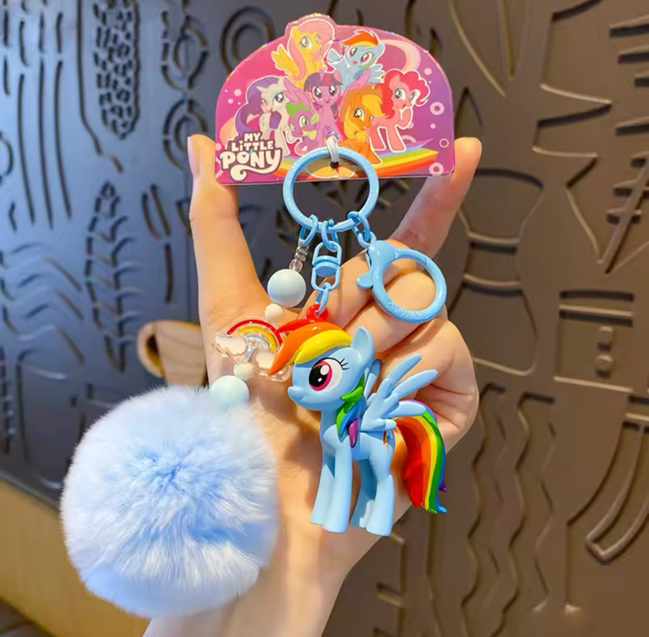 Cute My Little Pony Keychain with Furry Pom