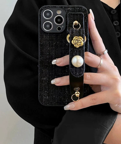 Cute Pearl Camellia Wristband Phone Case