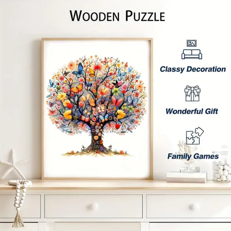 Butterfly Tree Wooden Puzzle – Whimsical Jigsaw Puzzle Gift for Puzzle Lovers