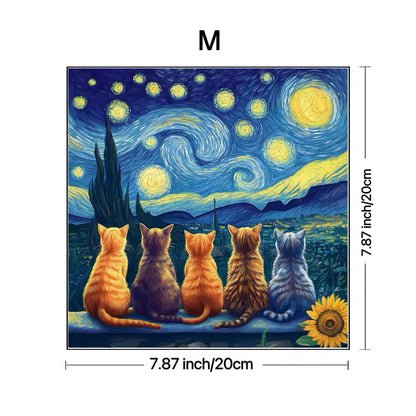 Starry Night Cat Theme Wooden Puzzle – Unique Jigsaw Gift