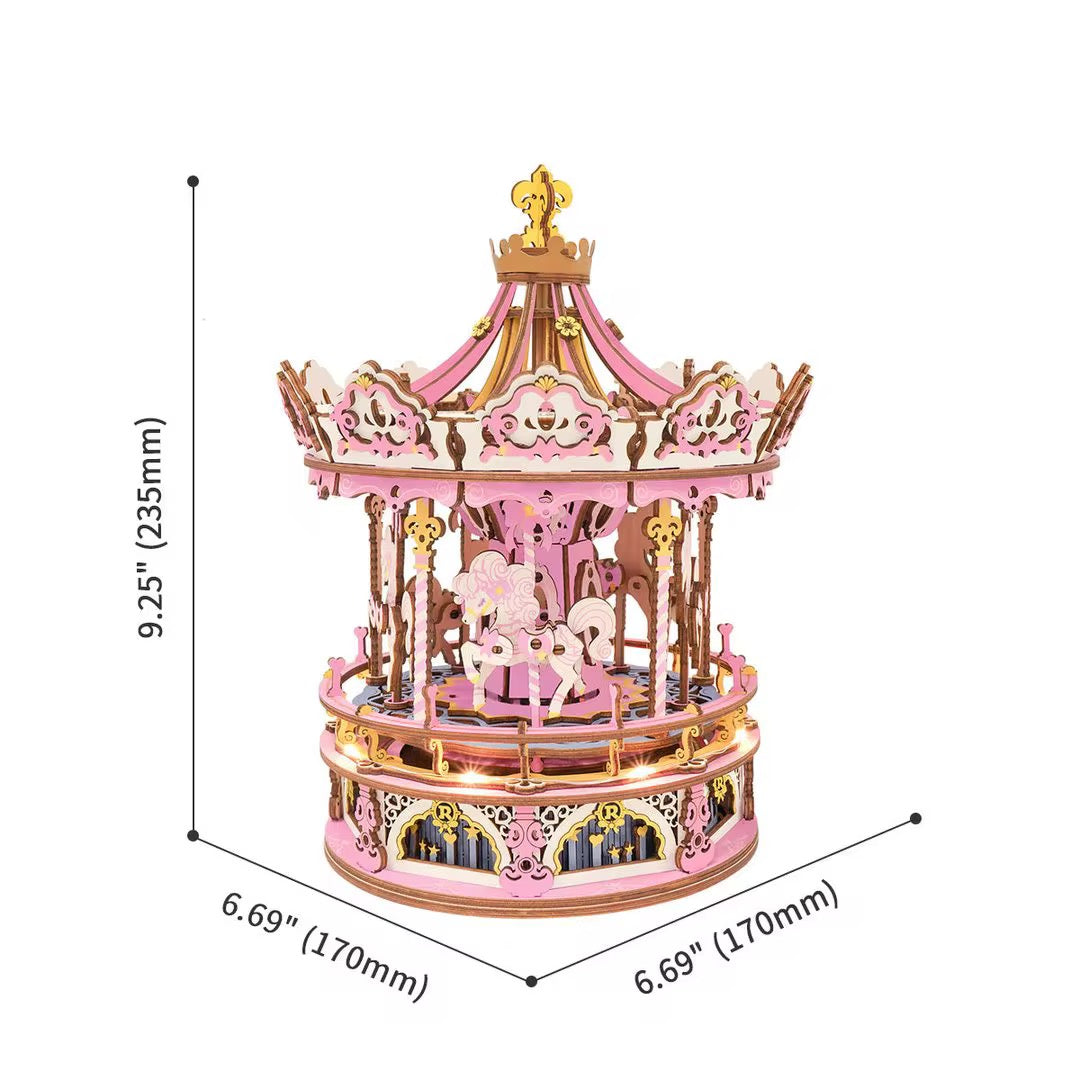 Romantic Carousel Mechanical Music Box 3D Wooden Puzzle - Handcrafted Home Decor