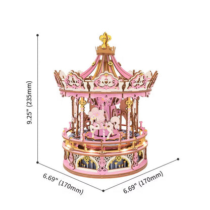 Romantic Carousel Mechanical Music Box 3D Wooden Puzzle - Handcrafted Home Decor