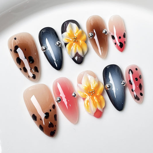 Leopard Gradient Floral Press-on Nails