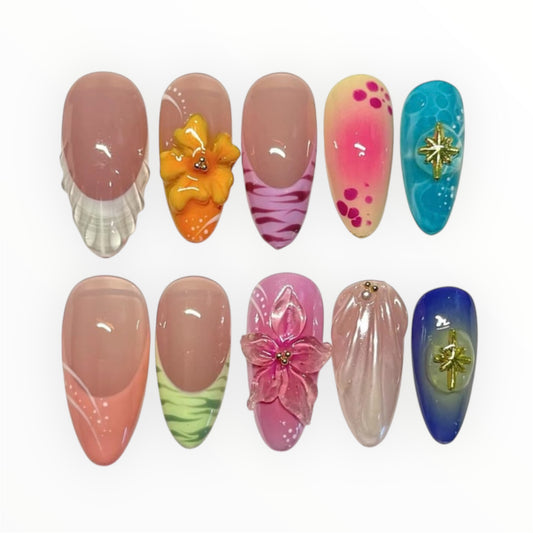 Ongles autocollants à motifs floraux et marins de rêve