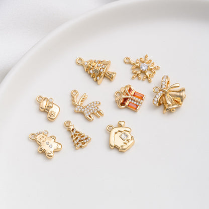 Elegant 14K Gold Christmas Enamel Charms for DIY Jewelry Making