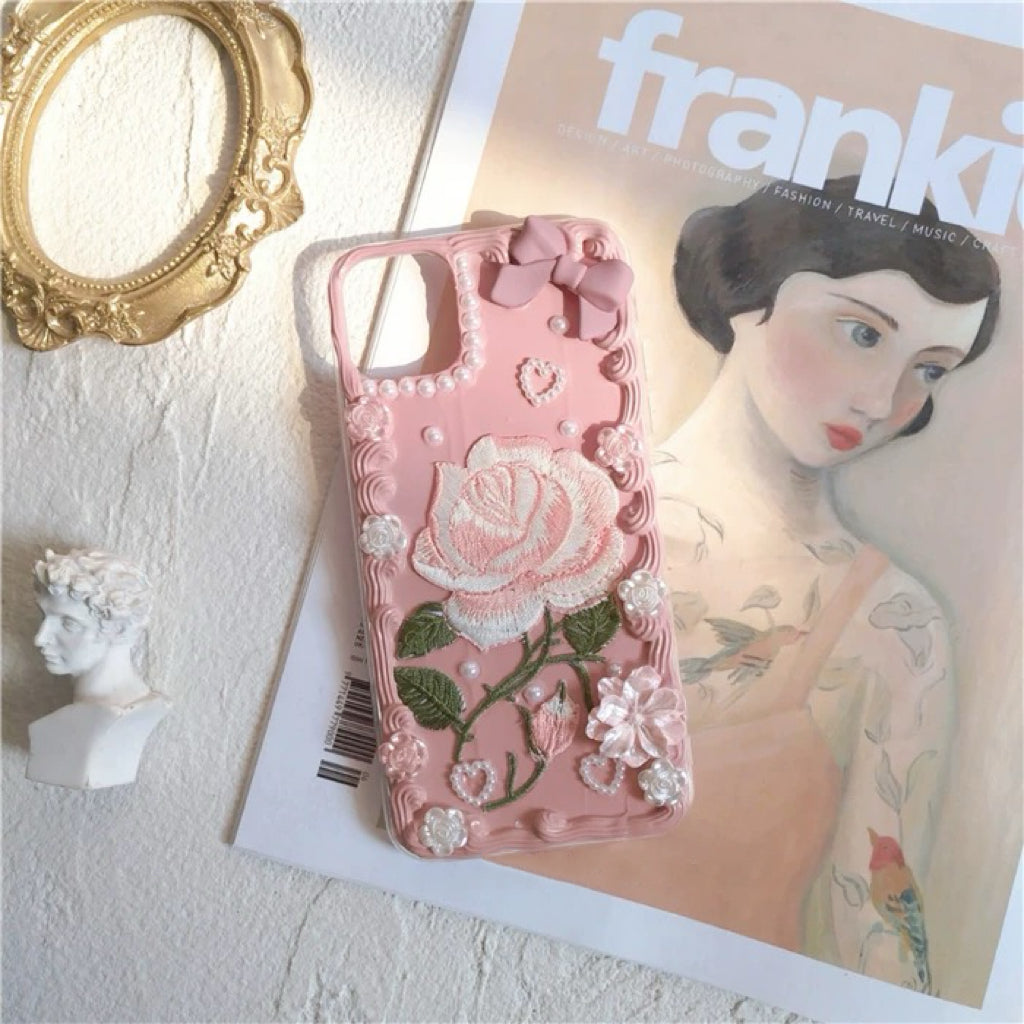 Handmade Vintage Rose Embroidered Phone Case