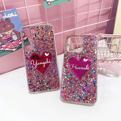 Customized Colourful Glitter Heart Letter Phone Case