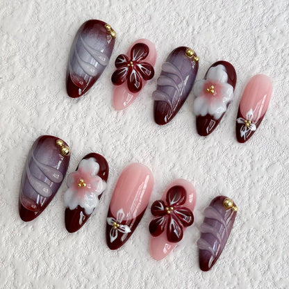 Uñas postizas con diseño floral vintage