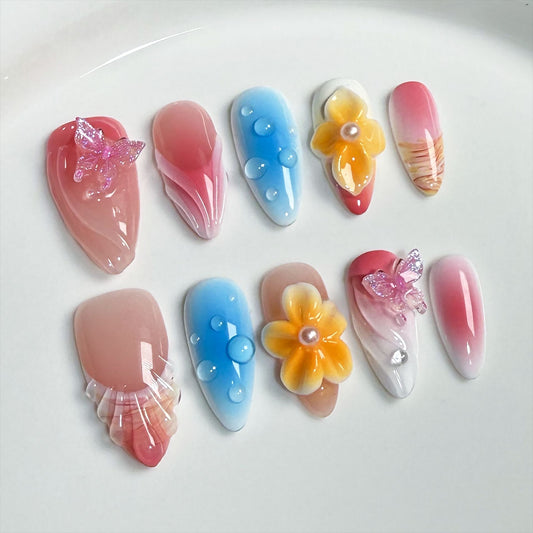 Uñas postizas estilo isla romántica