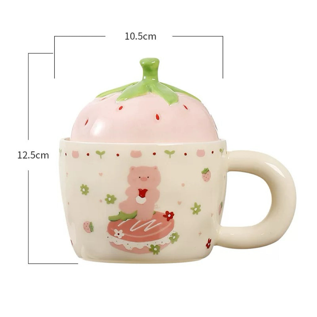 Cute Bear Strawberry Ceramic Mug