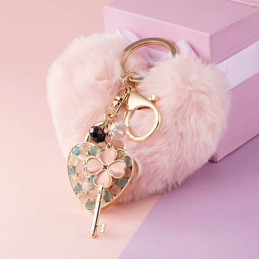 Elegant Heart-shaped Plush Keychains