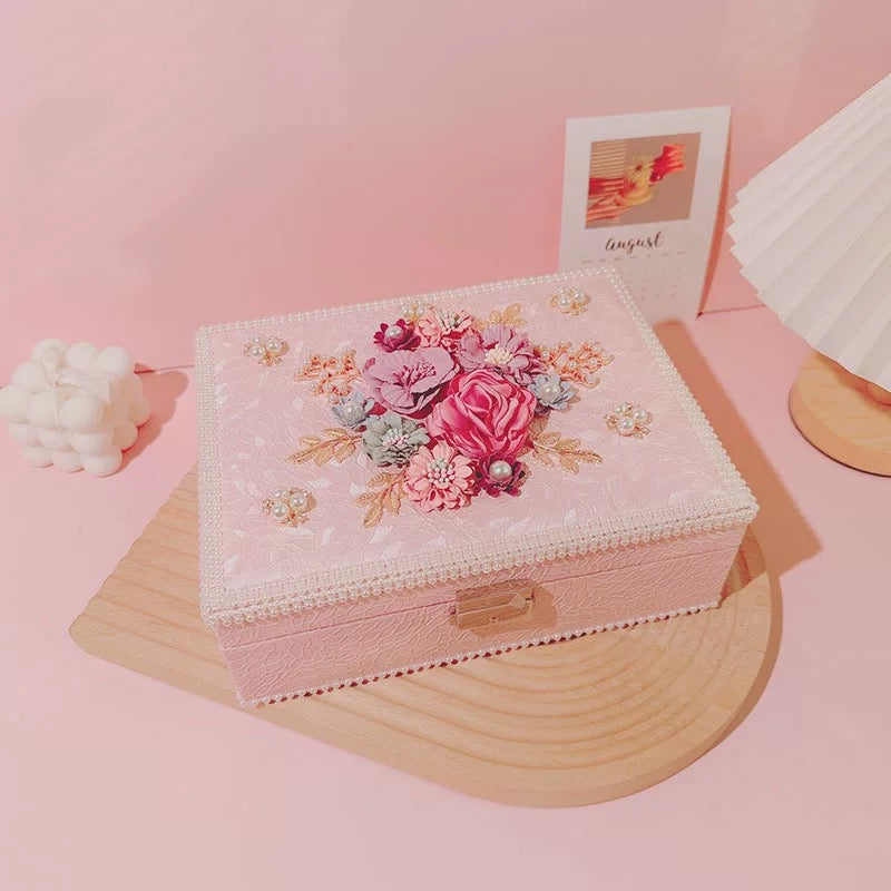 Luxury Floral Jewelry Box - Pink/White Elegance & Storage