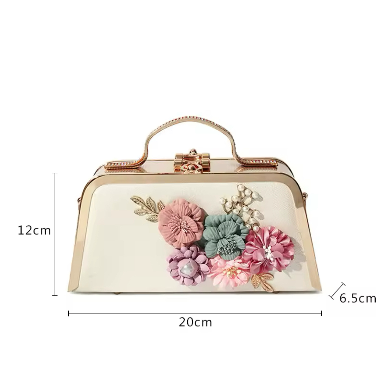 Luxurious Floral Handheld Clutch - Elegant Women’s Evening Bag with Gold Accents and Adjustable Shoulder Chain