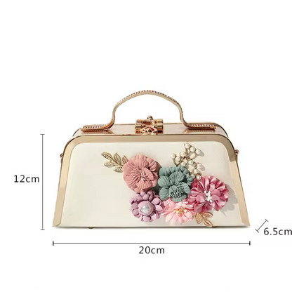 Luxurious Floral Handheld Clutch - Elegant Women’s Evening Bag with Gold Accents and Adjustable Shoulder Chain