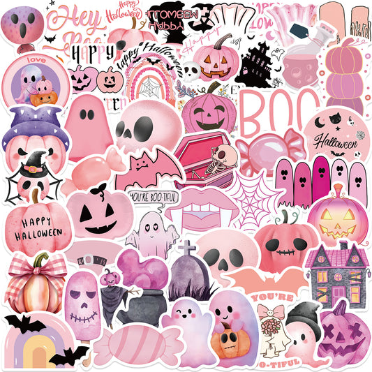 Kawaii Pink Halloween Ghost Skull Pumpkin Stickers - 50Pcs