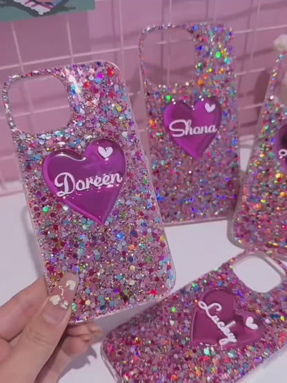 Customized Colourful Glitter Heart Letter Phone Case